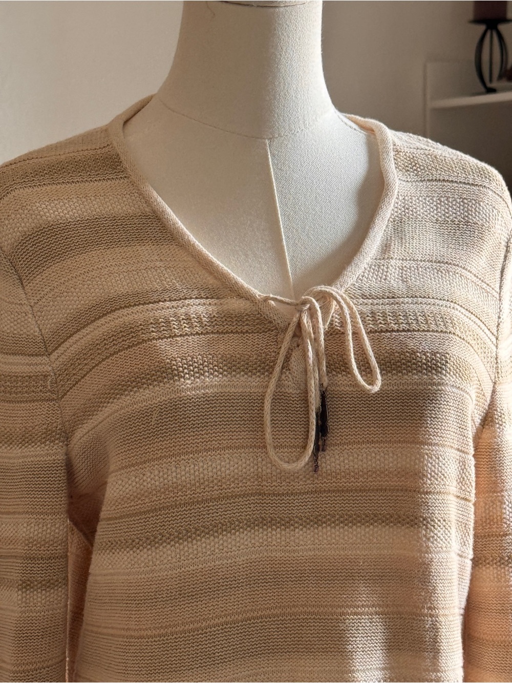 Lauren Ralph Lauren Beige and Cream Striped Knit Top - Picture 3 of 10